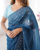 Rama Blue Shimmer Sequence Embroidery Saree