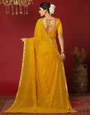 Yellow Georgette Printed Bandhani Saree
