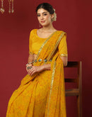 Yellow Georgette Printed Bandhani Saree