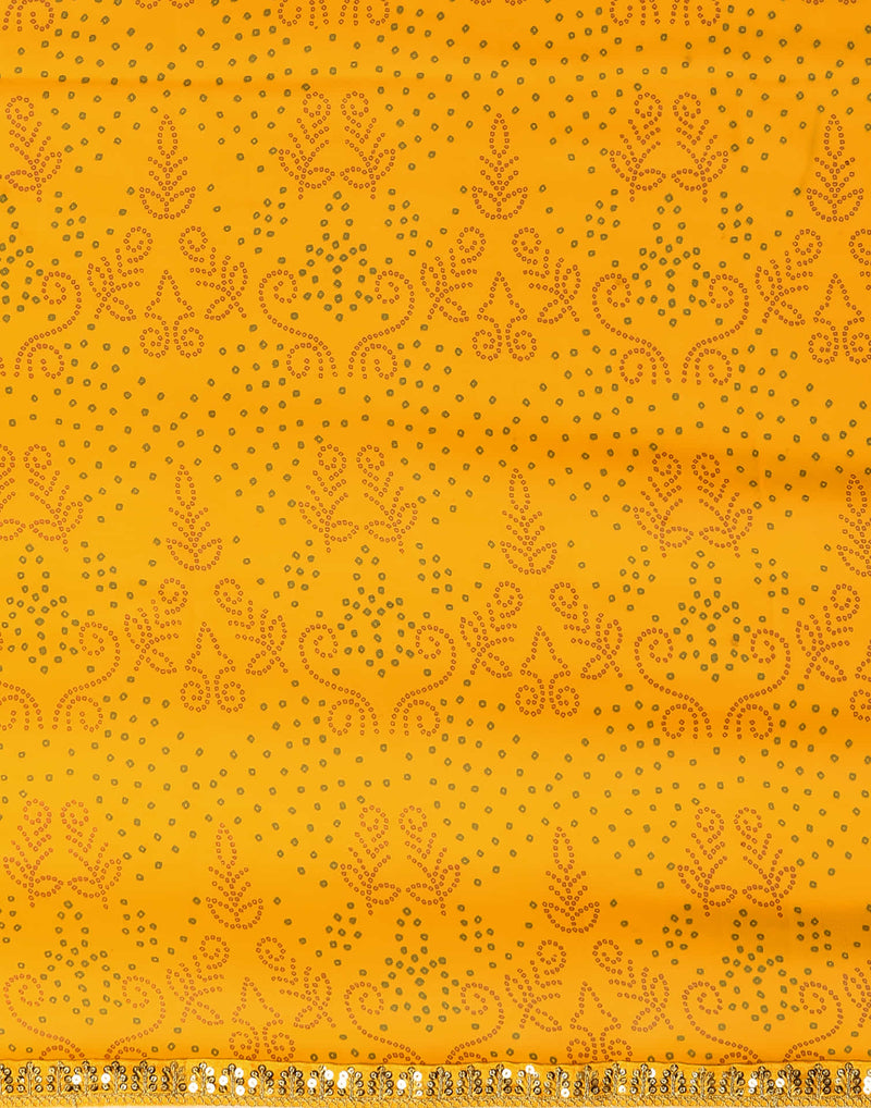 Yellow Georgette Printed Bandhani Saree