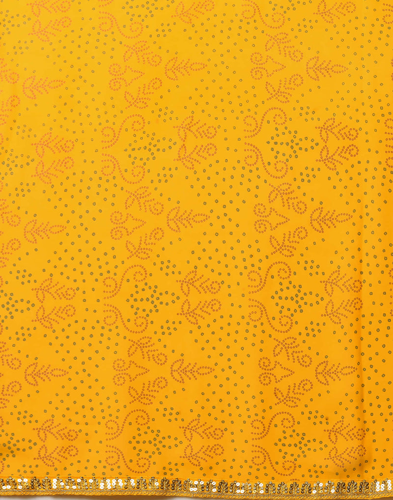 Yellow Georgette Printed Bandhani Saree