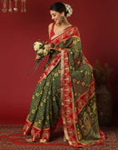 Olive Green Georgette Printed Bandhani Saree