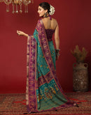 Teal Green Georgette Printed Bandhani Saree