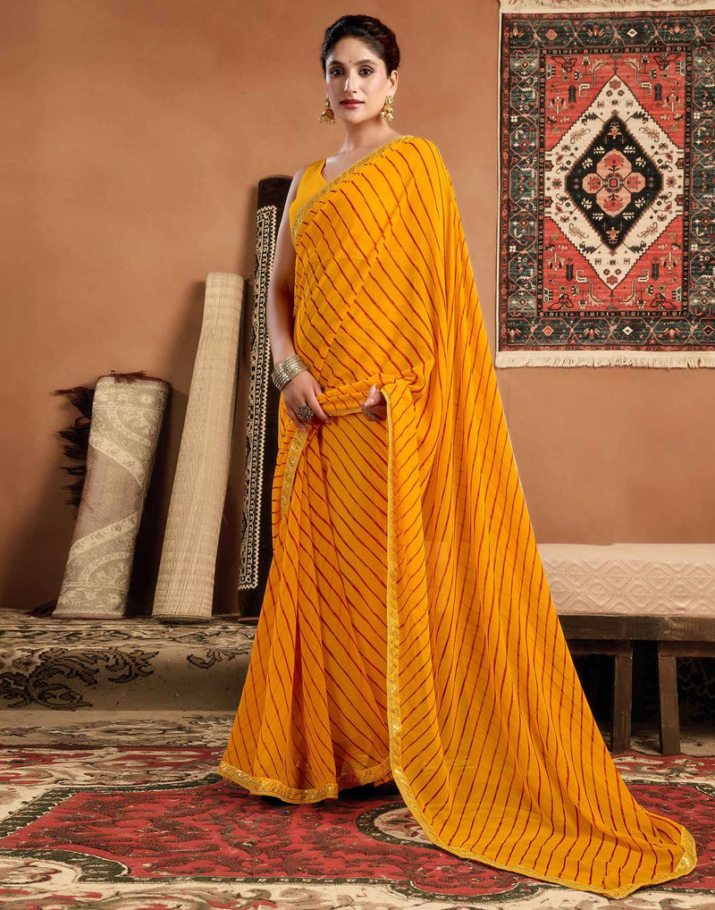 Yellow Georgette Laheriya Printed Saree