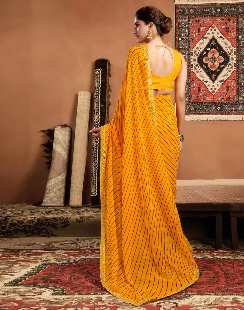 Yellow Georgette Laheriya Printed Saree