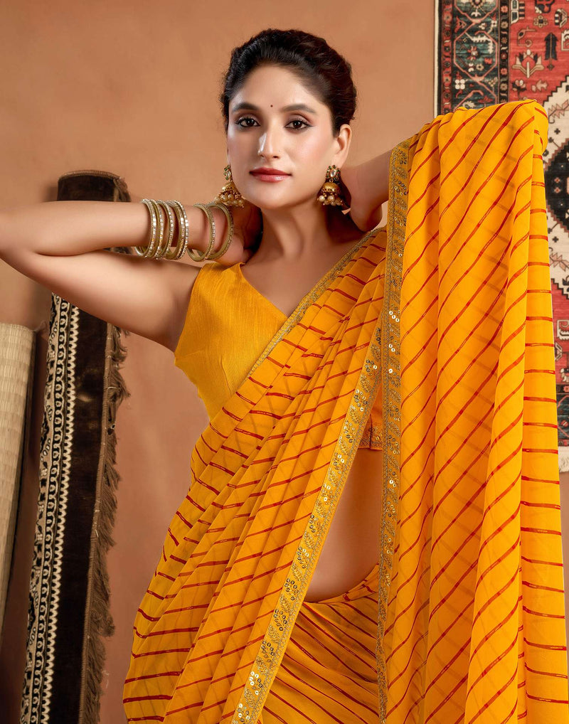 Yellow Georgette Laheriya Printed Saree