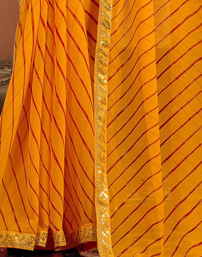 Yellow Georgette Laheriya Printed Saree