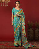 Teal Green Georgette Printed Bandhani Saree