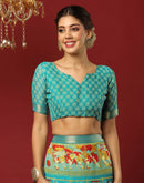 Teal Green Georgette Printed Bandhani Saree