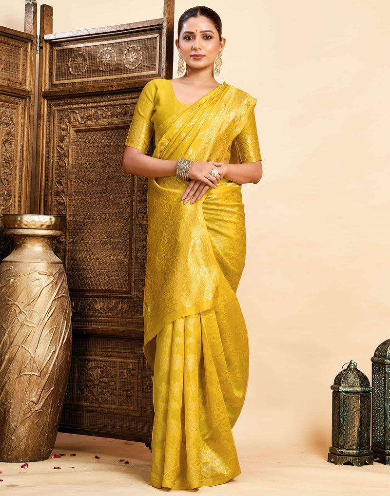 Yellow Silk Woven Banarasi Saree