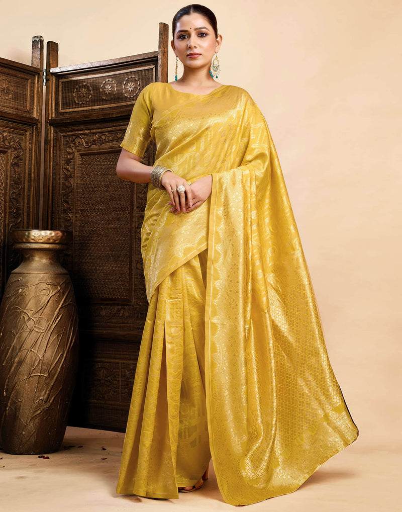 Yellow Silk Woven Saree