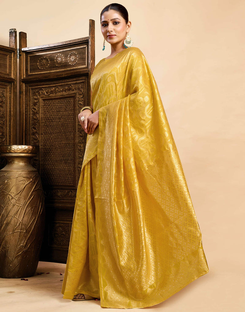 Yellow Silk Woven Saree