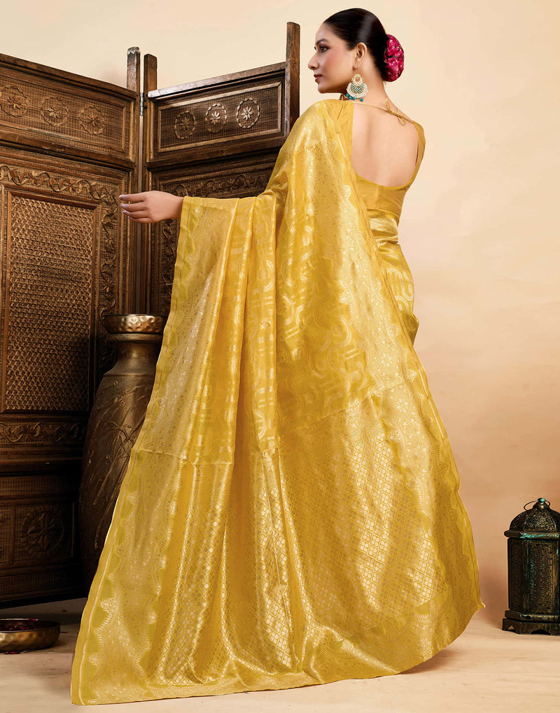 Yellow Silk Woven Saree