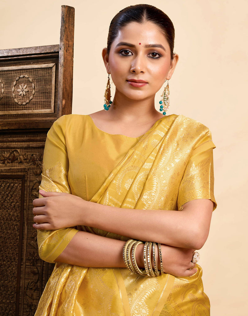 Yellow Silk Woven Saree
