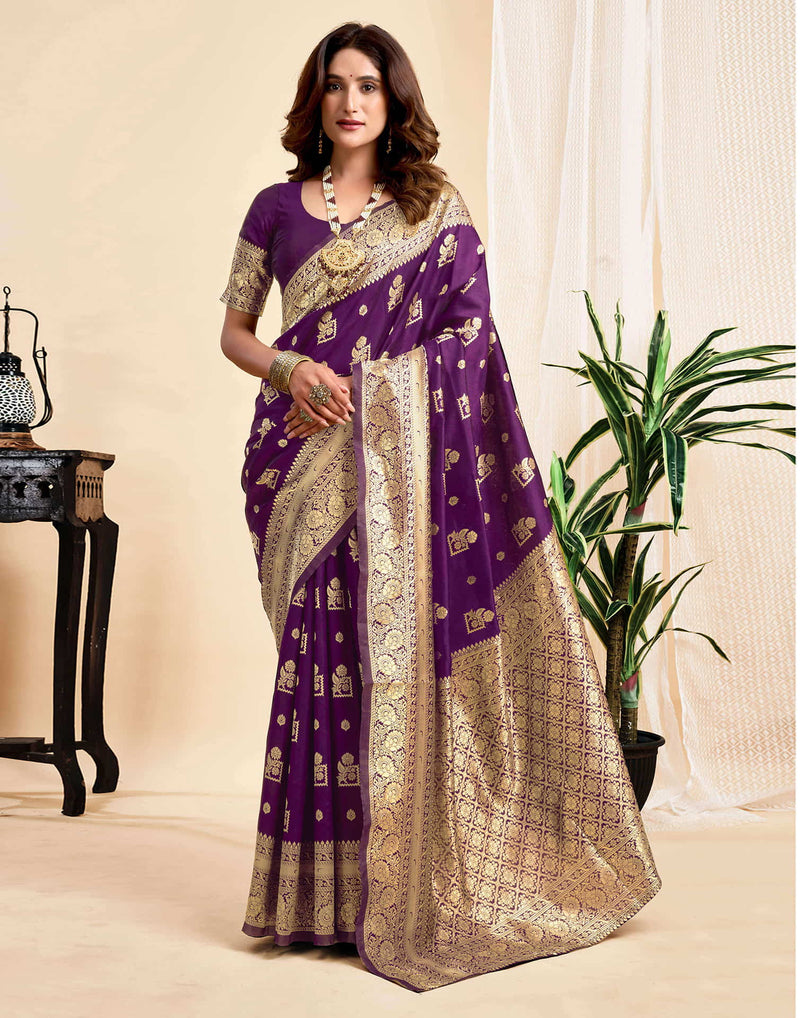 Wine Silk Woven Banarasi Saree