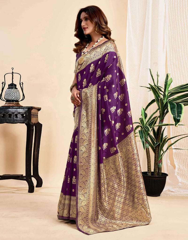 Wine Silk Woven Banarasi Saree