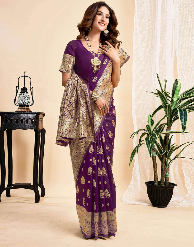 Wine Silk Woven Banarasi Saree