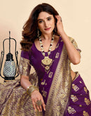 Wine Silk Woven Banarasi Saree