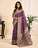 Wine Silk Woven Banarasi Saree