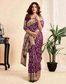 Wine Silk Woven Banarasi Saree