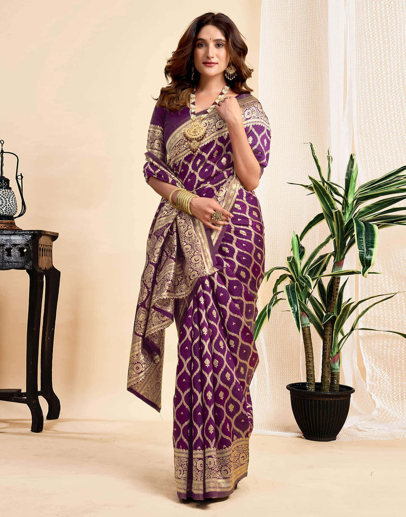 Wine Silk Woven Banarasi Saree