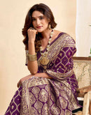 Wine Silk Woven Banarasi Saree