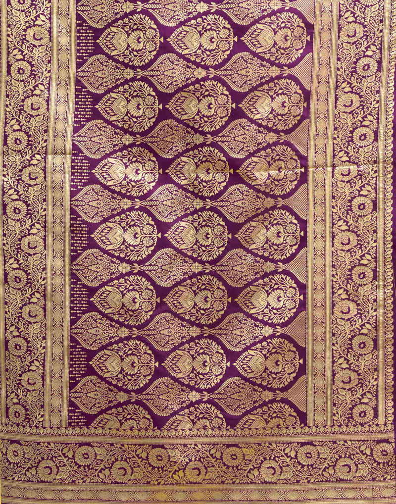 Wine Silk Woven Banarasi Saree