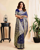 Navy Blue Silk Woven Banarasi Saree