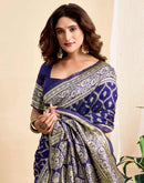 Navy Blue Silk Woven Banarasi Saree