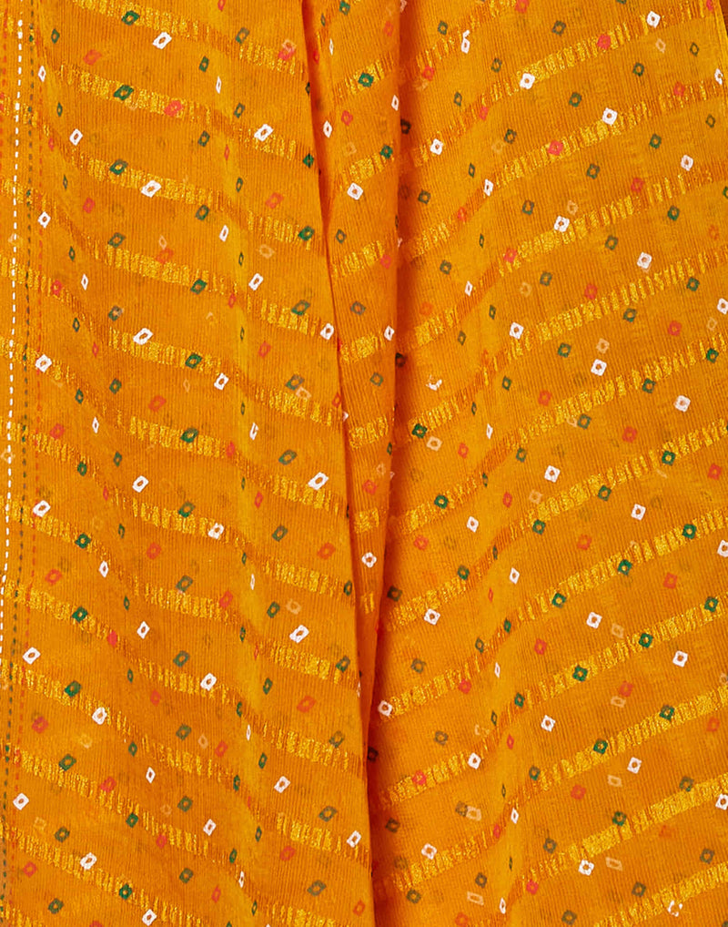 Yellow Chiffon Printed Bandhani Saree