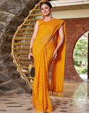 Yellow Chiffon Printed Bandhani Saree