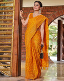 Yellow Chiffon Printed Bandhani Saree