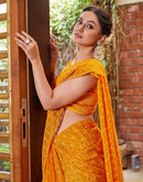 Yellow Chiffon Printed Bandhani Saree
