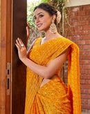 Yellow Chiffon Printed Bandhani Saree