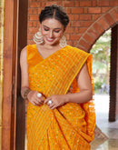 Yellow Chiffon Printed Bandhani Saree