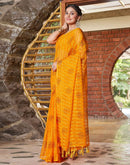 Yellow Chiffon Printed Bandhani Saree
