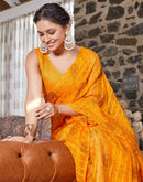 Yellow Chiffon Printed Bandhani Saree