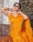 Yellow Chiffon Printed Bandhani Saree