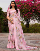 Baby Pink Georgette Floral Printed Saree