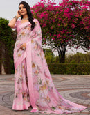 Baby Pink Georgette Floral Printed Saree