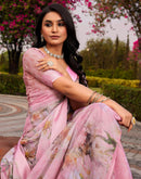Baby Pink Georgette Floral Printed Saree