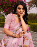 Baby Pink Georgette Floral Printed Saree