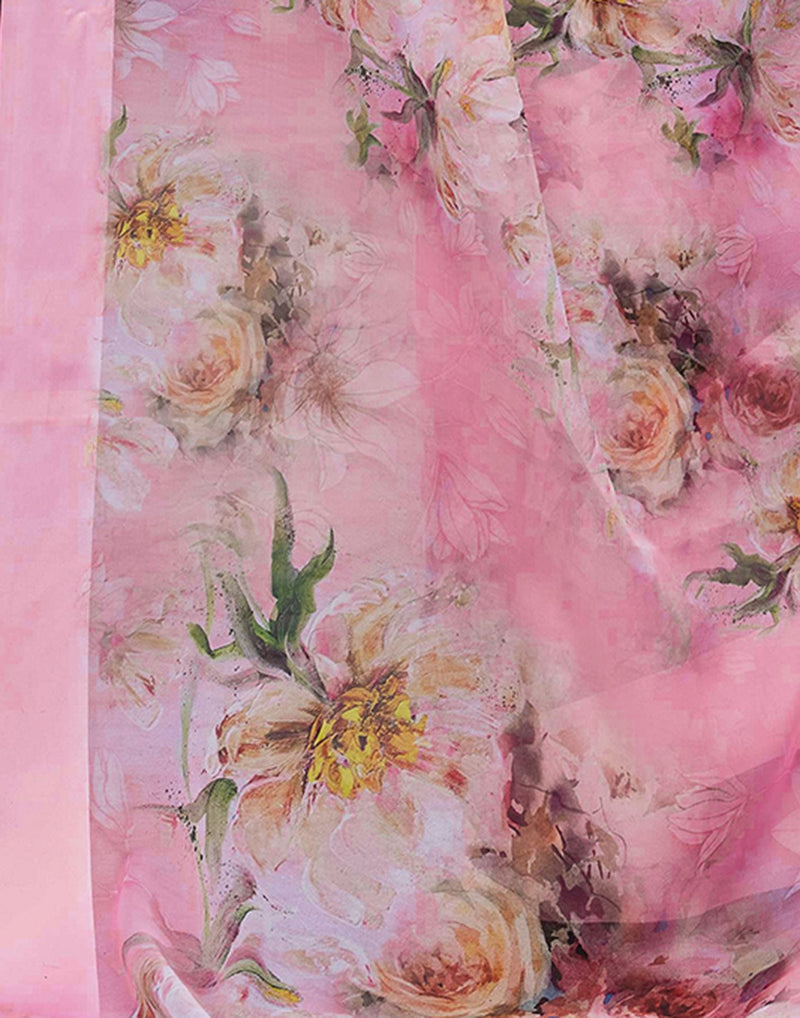 Baby Pink Georgette Floral Printed Saree