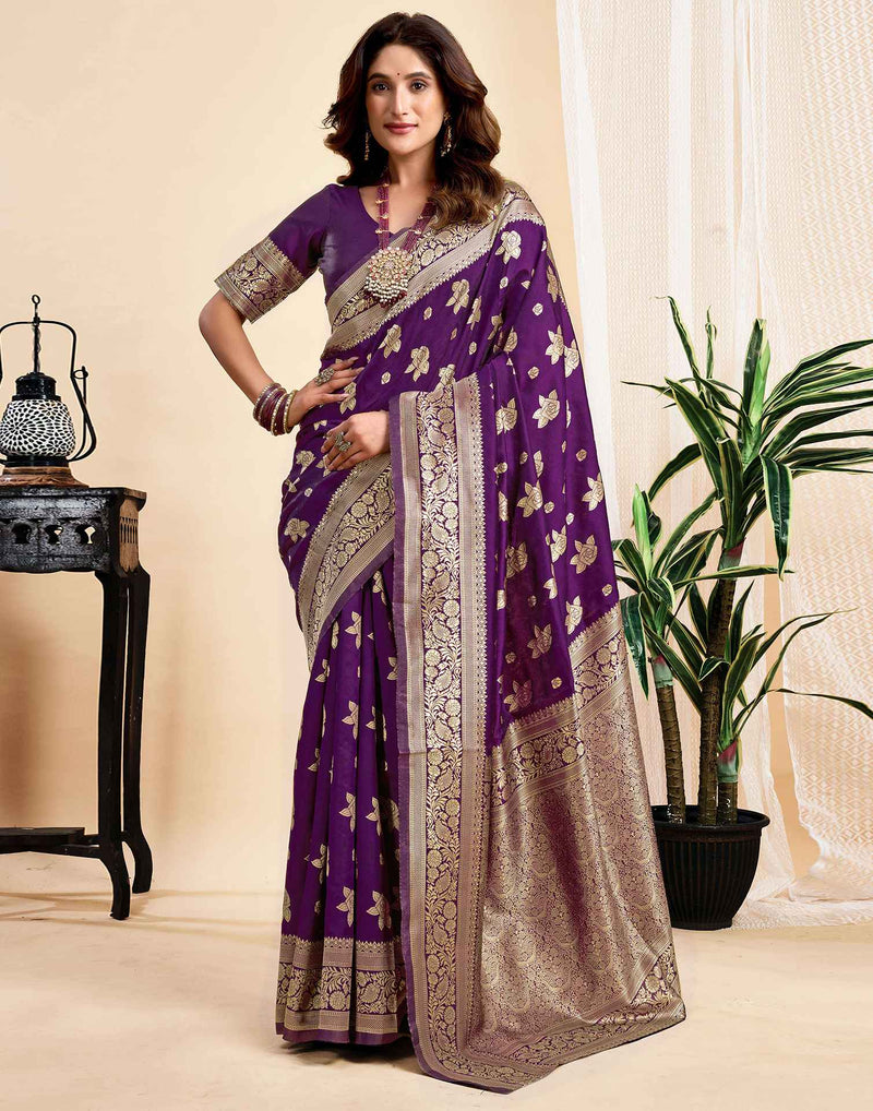 Wine Silk Woven Saree