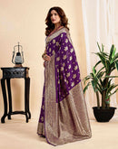 Wine Silk Woven Saree