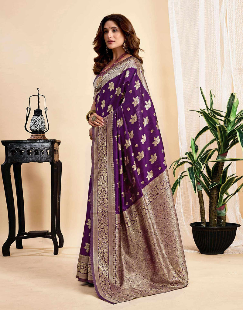 Wine Silk Woven Saree