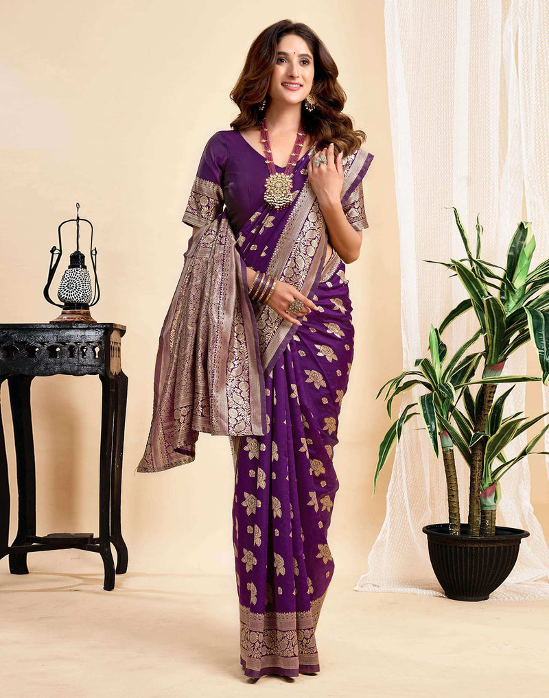 Wine Silk Woven Saree