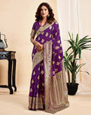 Wine Silk Woven Banarasi Saree