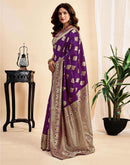 Wine Silk Woven Banarasi Saree