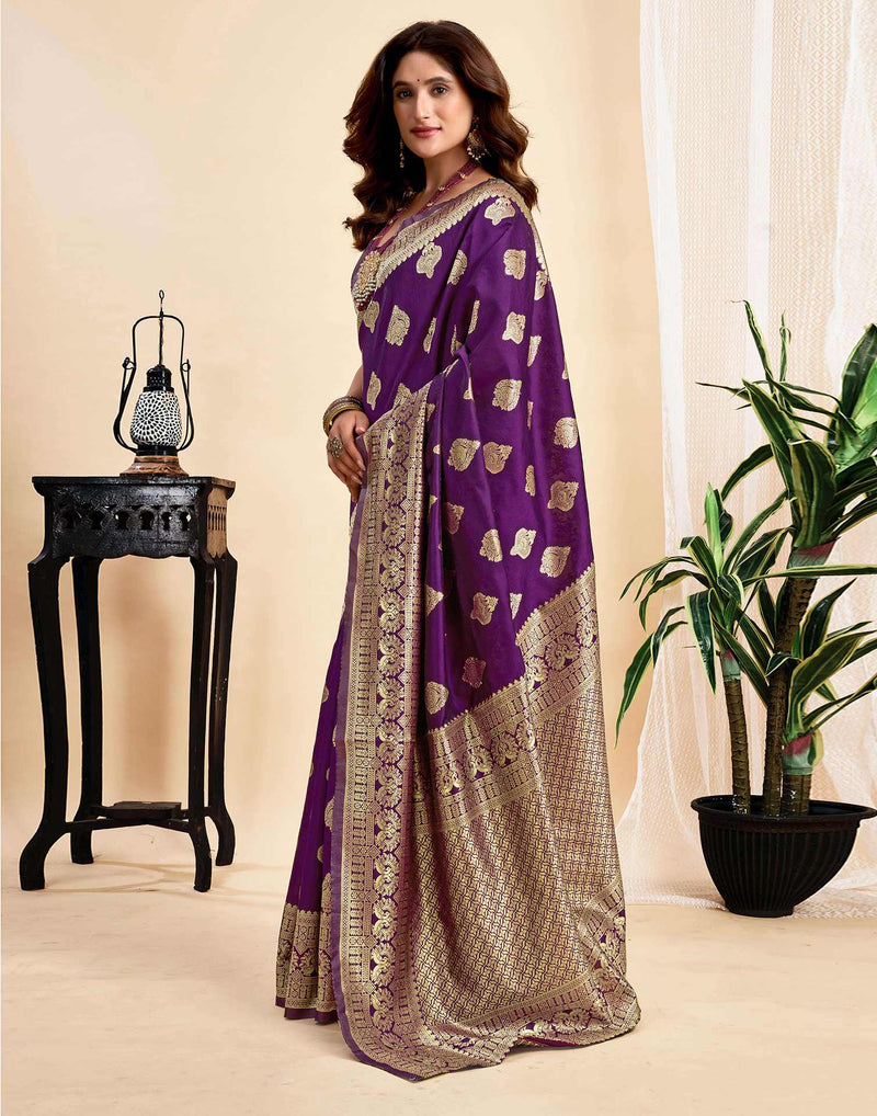 Wine Silk Woven Banarasi Saree